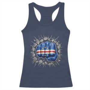 Cape Verde Flag Fist Power Stone Wall Break Graphic Racerback Tank Top Cabo Verde Strong Roots National Pride TS02 Navy Print Your Wear