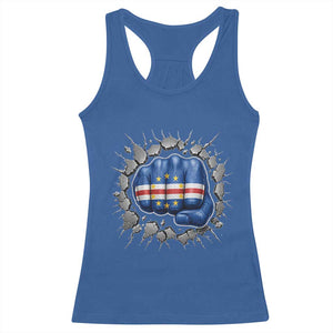 Cape Verde Flag Fist Power Stone Wall Break Graphic Racerback Tank Top Cabo Verde Strong Roots National Pride TS02 Royal Blue Print Your Wear