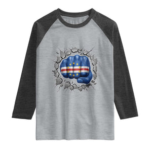 Cape Verde Flag Fist Power Stone Wall Break Graphic Raglan Shirt Cabo Verde Strong Roots National Pride TS02 Heather Gray Heather Charcoal Print Your Wear