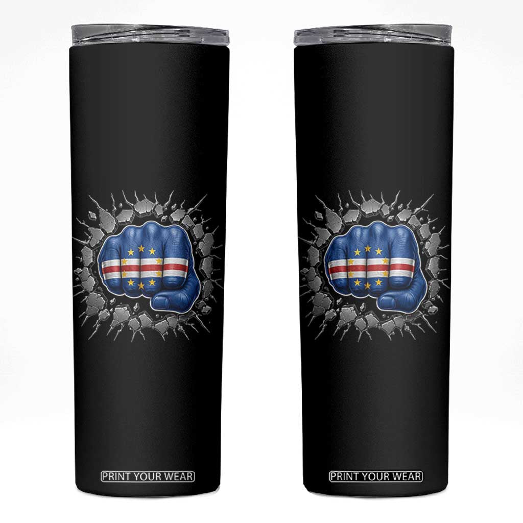 Cape Verde Flag Fist Power Stone Wall Break Graphic Skinny Tumbler Cabo Verde Strong Roots National Pride TS02 Black Print Your Wear