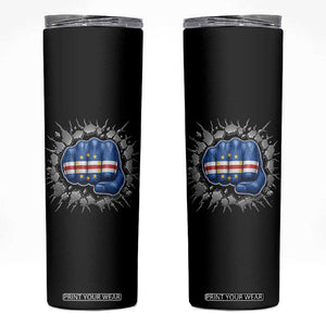 Cape Verde Flag Fist Power Stone Wall Break Graphic Skinny Tumbler Cabo Verde Strong Roots National Pride TS02 Black Print Your Wear