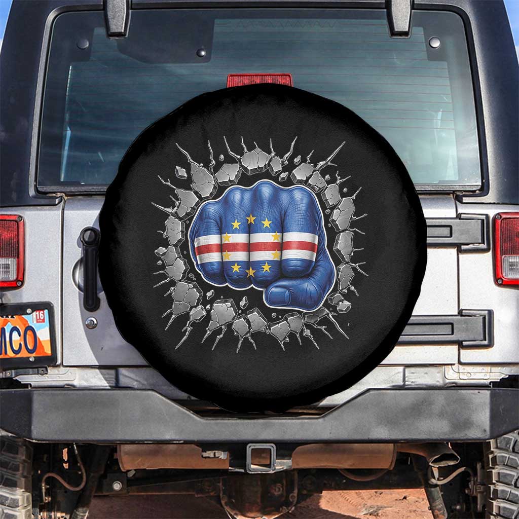 Cape Verde Flag Fist Power Stone Wall Break Graphic Spare Tire Cover Cabo Verde Strong Roots National Pride TS02 No hole Black Print Your Wear