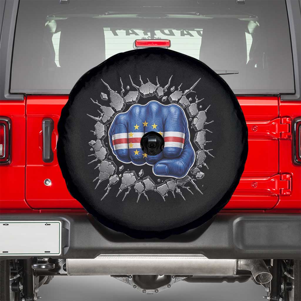 Cape Verde Flag Fist Power Stone Wall Break Graphic Spare Tire Cover Cabo Verde Strong Roots National Pride TS02 Black Print Your Wear