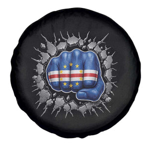 Cape Verde Flag Fist Power Stone Wall Break Graphic Spare Tire Cover Cabo Verde Strong Roots National Pride TS02 Print Your Wear