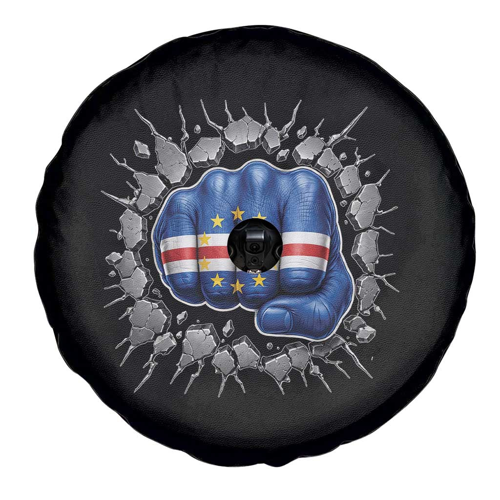 Cape Verde Flag Fist Power Stone Wall Break Graphic Spare Tire Cover Cabo Verde Strong Roots National Pride TS02 Print Your Wear