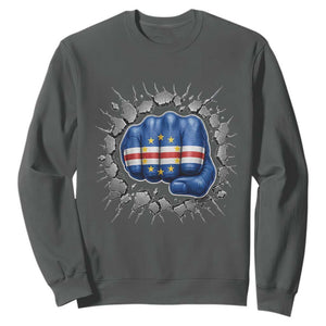 Cape Verde Flag Fist Power Stone Wall Break Graphic Sweatshirt Cabo Verde Strong Roots National Pride TS02 Dark Heather Print Your Wear