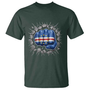 Cape Verde Flag Fist Power Stone Wall Break Graphic T Shirt Cabo Verde Strong Roots National Pride TS02 Dark Forest Green Print Your Wear