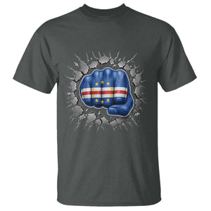 Cape Verde Flag Fist Power Stone Wall Break Graphic T Shirt Cabo Verde Strong Roots National Pride TS02 Dark Heather Print Your Wear