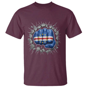 Cape Verde Flag Fist Power Stone Wall Break Graphic T Shirt Cabo Verde Strong Roots National Pride TS02 Maroon Print Your Wear