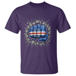 Cape Verde Flag Fist Power Stone Wall Break Graphic T Shirt Cabo Verde Strong Roots National Pride TS02 Purple Print Your Wear