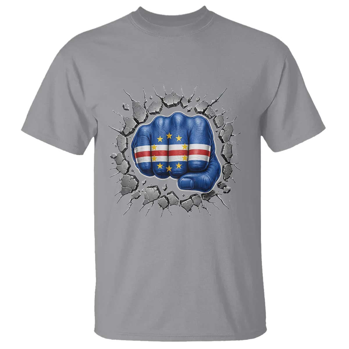 Cape Verde Flag Fist Power Stone Wall Break Graphic T Shirt Cabo Verde Strong Roots National Pride TS02 Sport Gray Print Your Wear