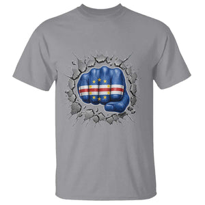 Cape Verde Flag Fist Power Stone Wall Break Graphic T Shirt Cabo Verde Strong Roots National Pride TS02 Sport Gray Print Your Wear