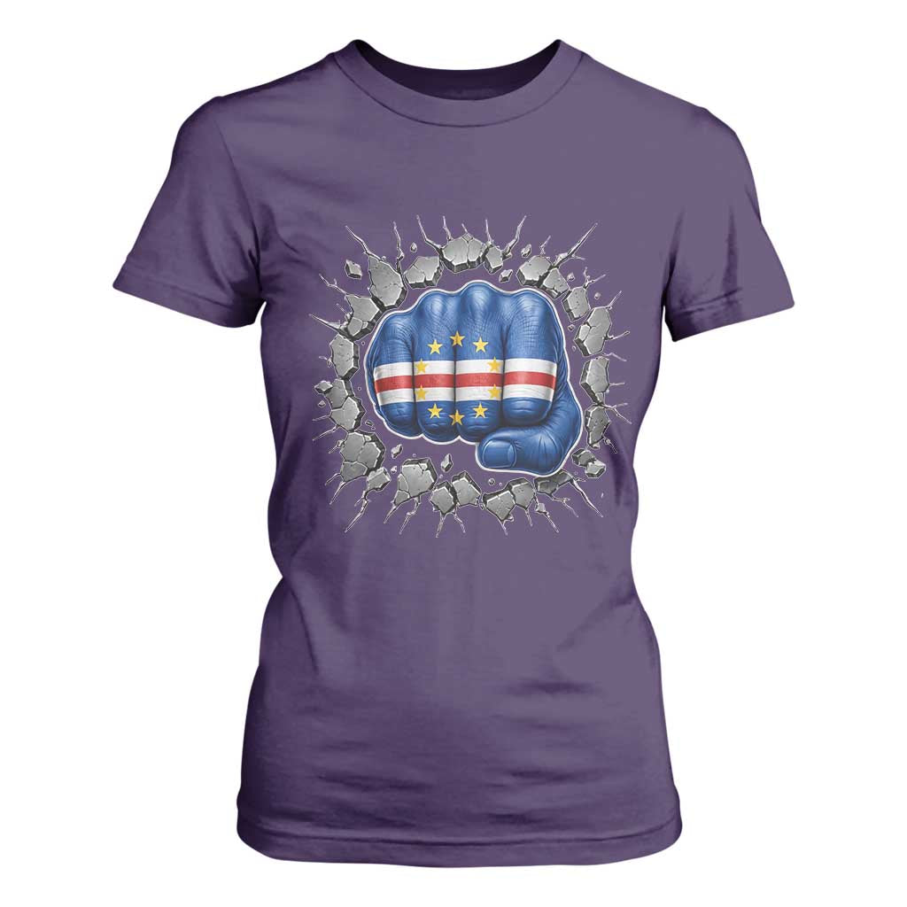 Cape Verde Flag Fist Power Stone Wall Break Graphic T Shirt For Women Cabo Verde Strong Roots National Pride TS02 Purple Print Your Wear