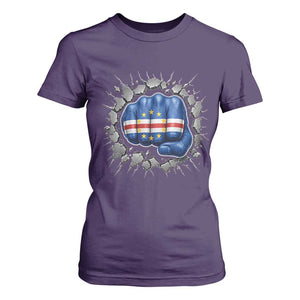 Cape Verde Flag Fist Power Stone Wall Break Graphic T Shirt For Women Cabo Verde Strong Roots National Pride TS02 Purple Print Your Wear