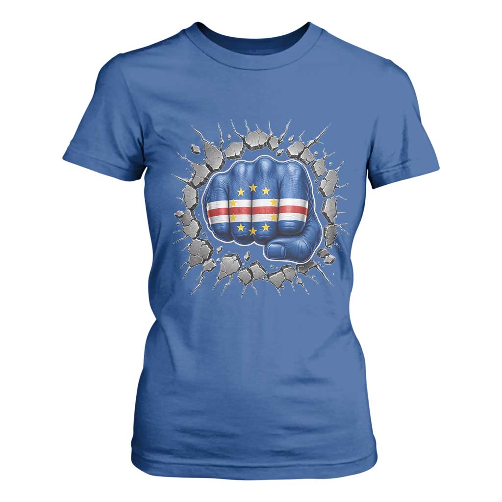 Cape Verde Flag Fist Power Stone Wall Break Graphic T Shirt For Women Cabo Verde Strong Roots National Pride TS02 Royal Blue Print Your Wear