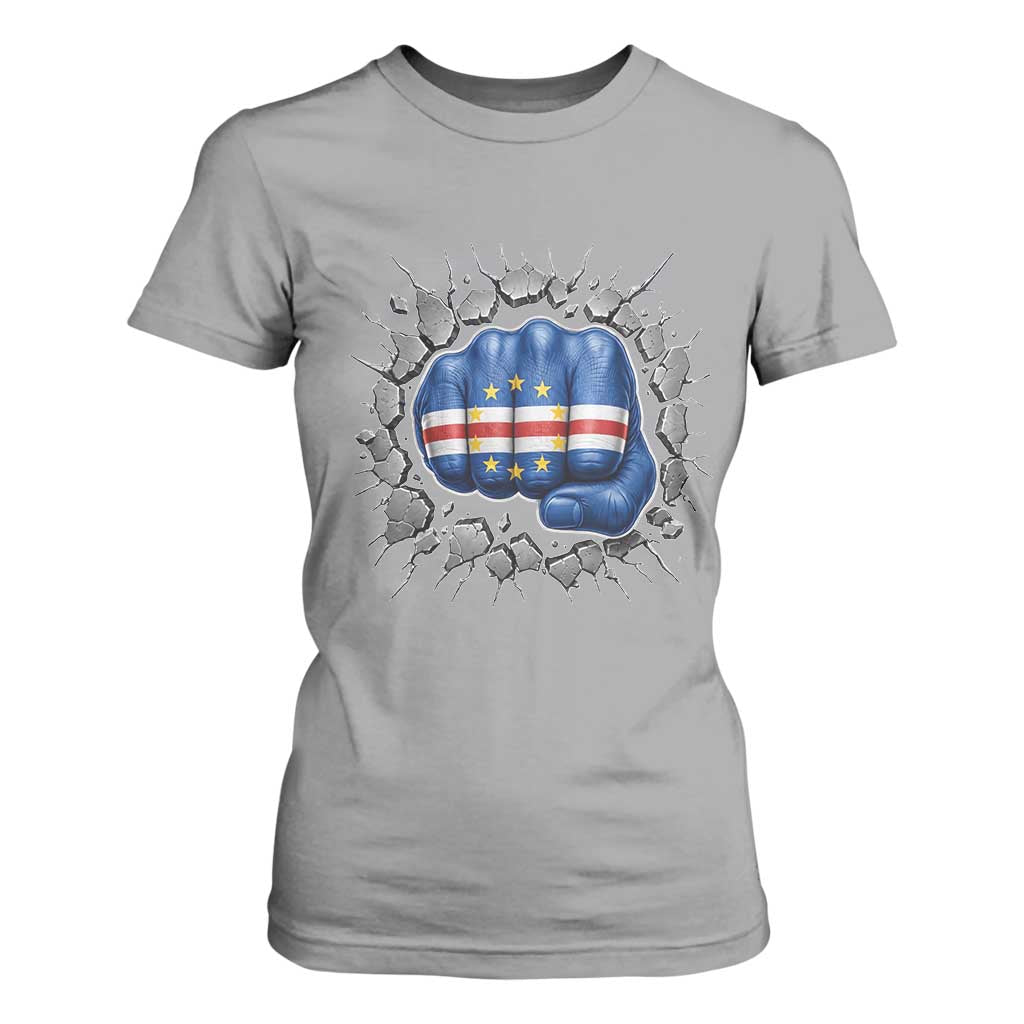 Cape Verde Flag Fist Power Stone Wall Break Graphic T Shirt For Women Cabo Verde Strong Roots National Pride TS02 Sport Gray Print Your Wear