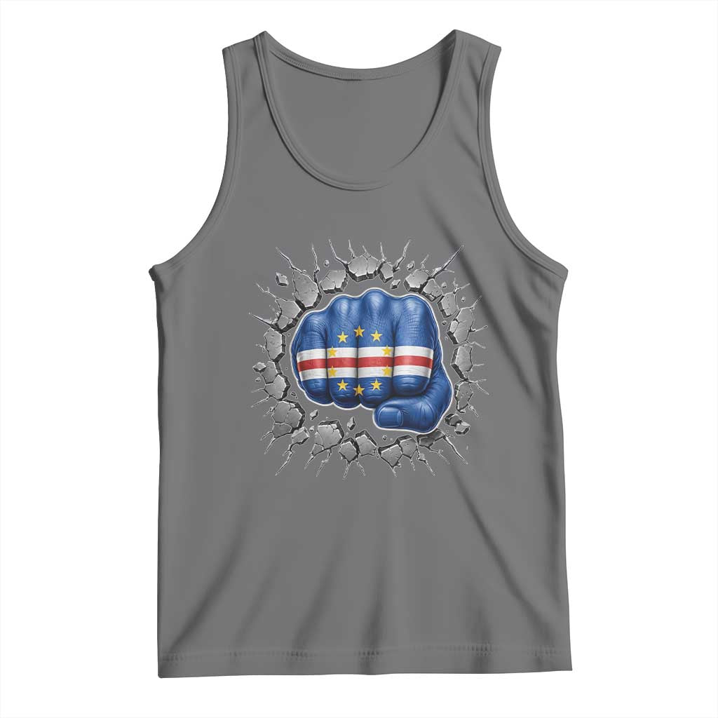 Cape Verde Flag Fist Power Stone Wall Break Graphic Tank Top Cabo Verde Strong Roots National Pride TS02 Black Heather Print Your Wear