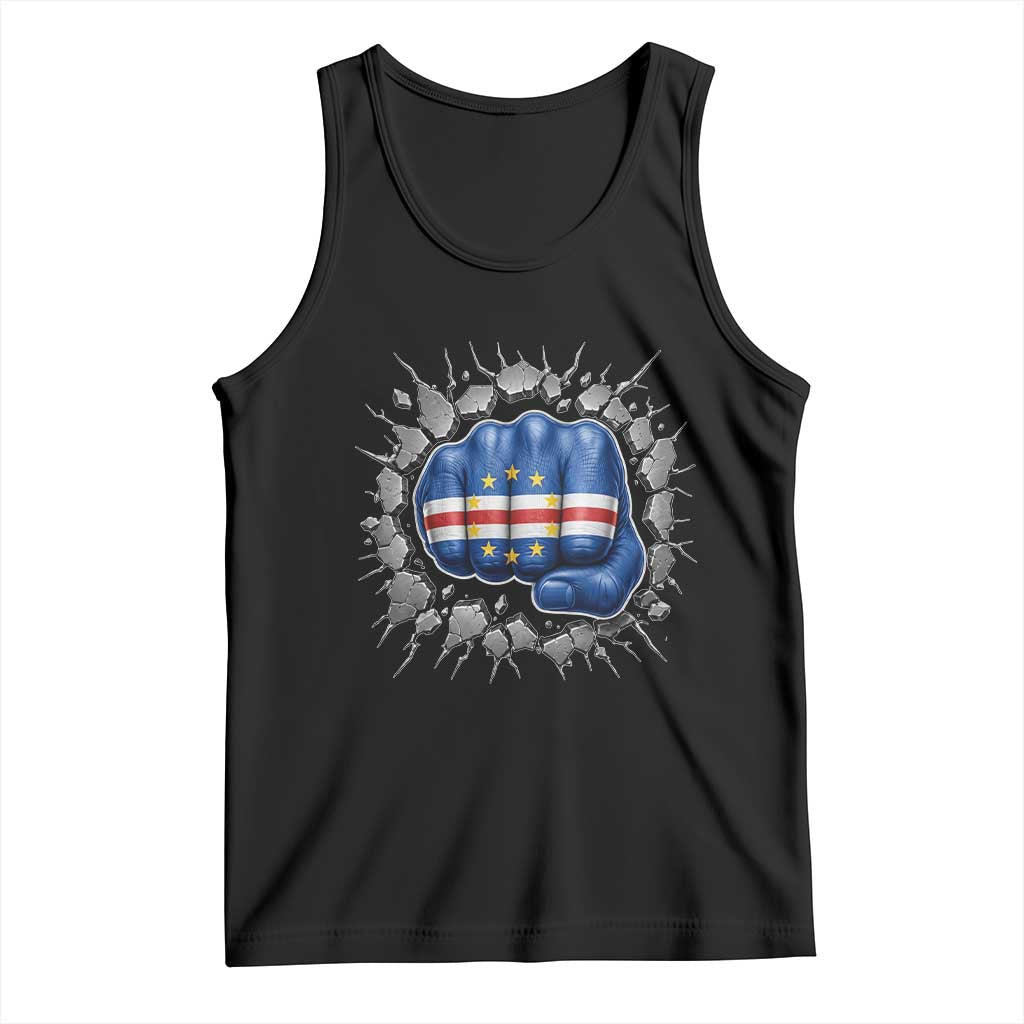 Cape Verde Flag Fist Power Stone Wall Break Graphic Tank Top Cabo Verde Strong Roots National Pride TS02 Black Print Your Wear