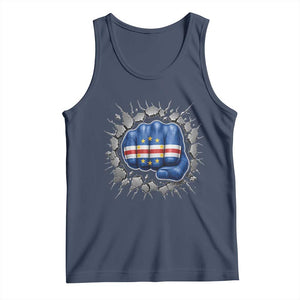 Cape Verde Flag Fist Power Stone Wall Break Graphic Tank Top Cabo Verde Strong Roots National Pride TS02 Navy Print Your Wear