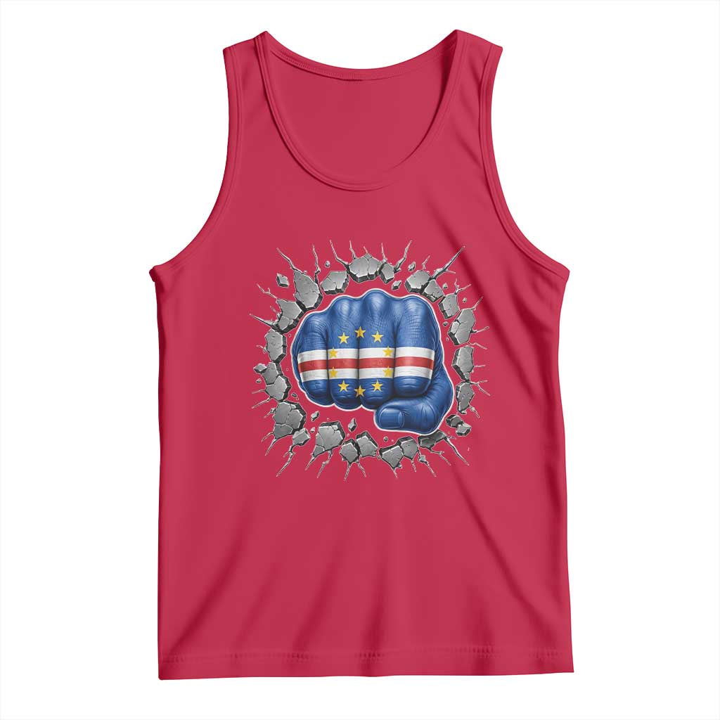 Cape Verde Flag Fist Power Stone Wall Break Graphic Tank Top Cabo Verde Strong Roots National Pride TS02 Red Print Your Wear