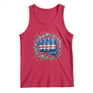 Cape Verde Flag Fist Power Stone Wall Break Graphic Tank Top Cabo Verde Strong Roots National Pride TS02 Red Print Your Wear