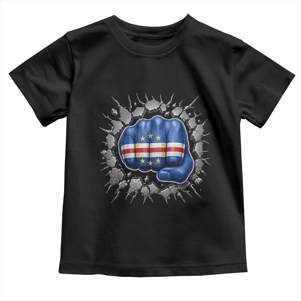 Cape Verde Flag Fist Power Stone Wall Break Graphic Toddler T Shirt Cabo Verde Strong Roots National Pride TS02 Black Print Your Wear