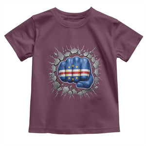 Cape Verde Flag Fist Power Stone Wall Break Graphic Toddler T Shirt Cabo Verde Strong Roots National Pride TS02 Maroon Print Your Wear