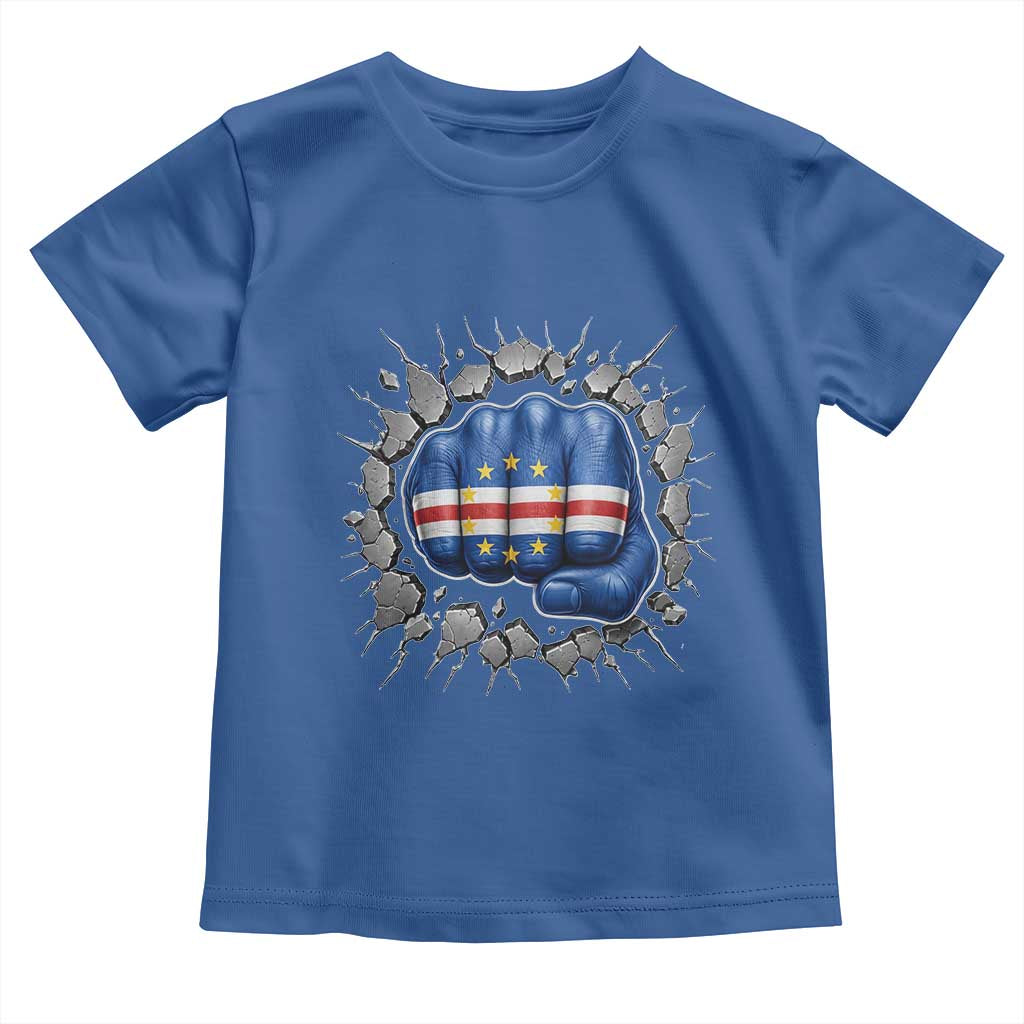 Cape Verde Flag Fist Power Stone Wall Break Graphic Toddler T Shirt Cabo Verde Strong Roots National Pride TS02 Royal Blue Print Your Wear