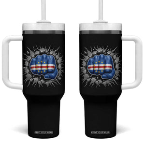 Cape Verde Flag Fist Power Stone Wall Break Graphic Tumbler With Handle Cabo Verde Strong Roots National Pride TS02 One Size: 40 oz Black Print Your Wear