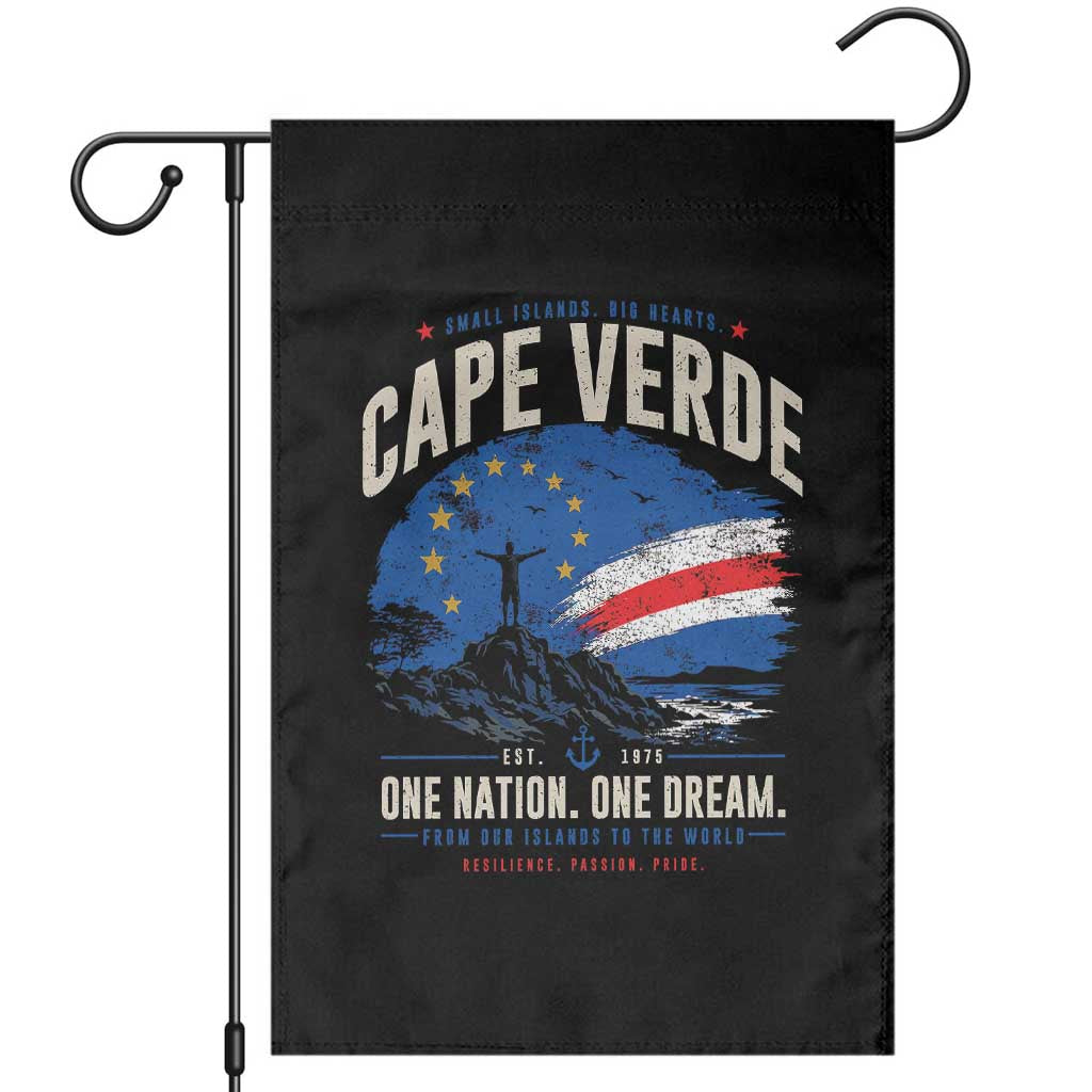 Cape Verde Small Islands Big Hearts Pride Garden Flag Cabo Verde One Nation One Dream Distressed Flag TS02 Black Print Your Wear