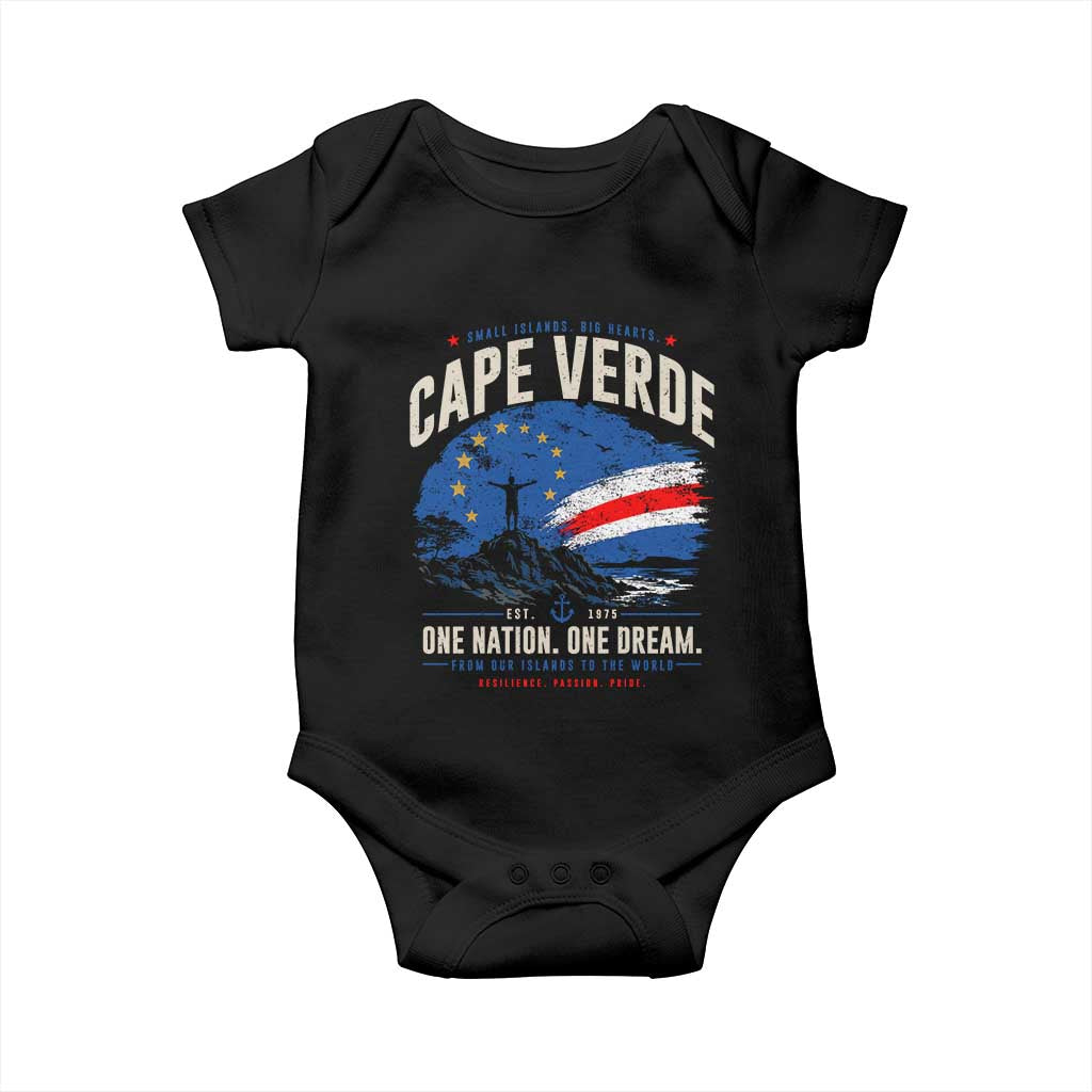 Cape Verde Small Islands Big Hearts Pride Baby Onesie Cabo Verde One Nation One Dream Distressed Flag TS02 Black Print Your Wear