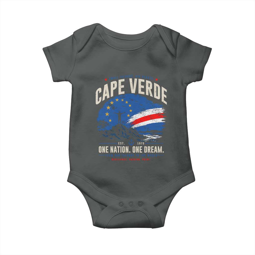 Cape Verde Small Islands Big Hearts Pride Baby Onesie Cabo Verde One Nation One Dream Distressed Flag TS02 Dark Heather Print Your Wear