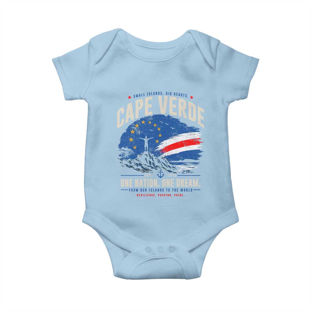 Cape Verde Small Islands Big Hearts Pride Baby Onesie Cabo Verde One Nation One Dream Distressed Flag TS02 Light Blue Print Your Wear