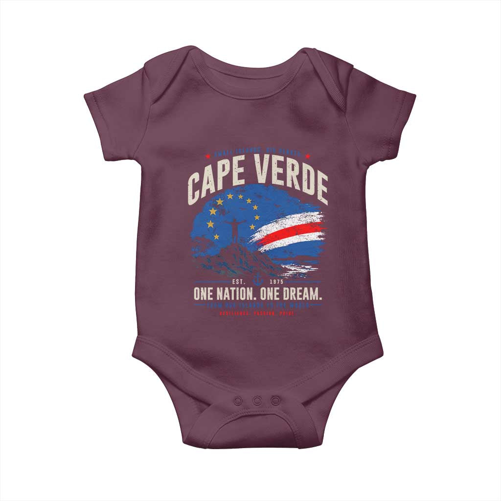 Cape Verde Small Islands Big Hearts Pride Baby Onesie Cabo Verde One Nation One Dream Distressed Flag TS02 Maroon Print Your Wear
