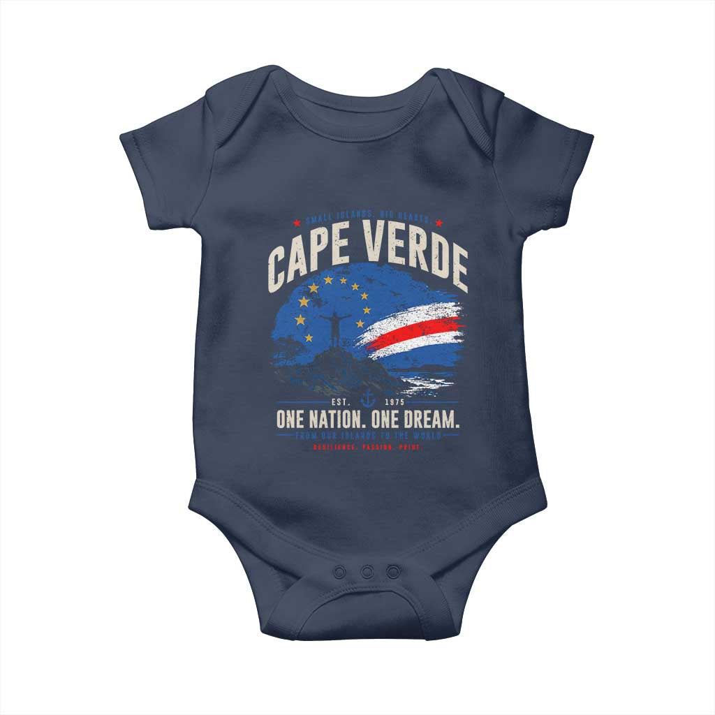 Cape Verde Small Islands Big Hearts Pride Baby Onesie Cabo Verde One Nation One Dream Distressed Flag TS02 Navy Print Your Wear