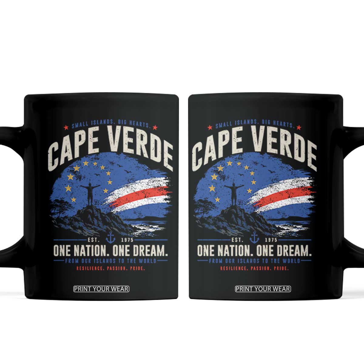 Cape Verde Small Islands Big Hearts Pride Coffee Mug Cabo Verde One Nation One Dream Distressed Flag TS02 Black Print Your Wear