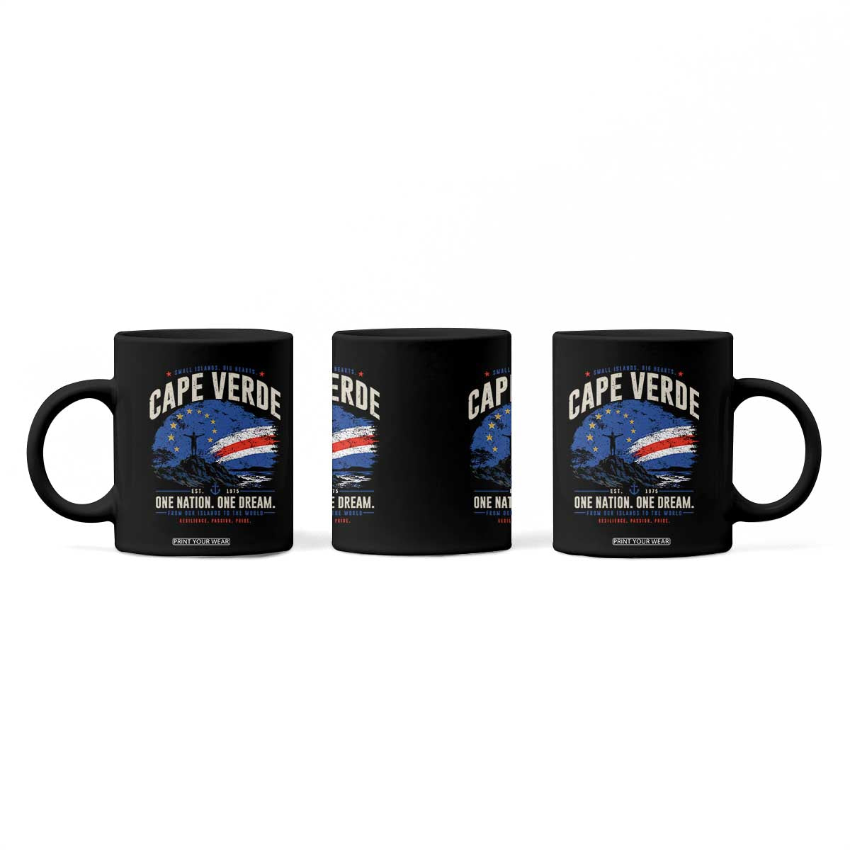 Cape Verde Small Islands Big Hearts Pride Coffee Mug Cabo Verde One Nation One Dream Distressed Flag TS02 Print Your Wear