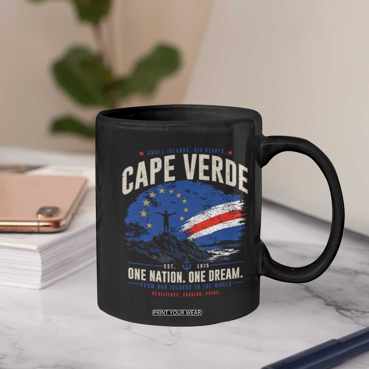 Cape Verde Small Islands Big Hearts Pride Coffee Mug Cabo Verde One Nation One Dream Distressed Flag TS02 Print Your Wear