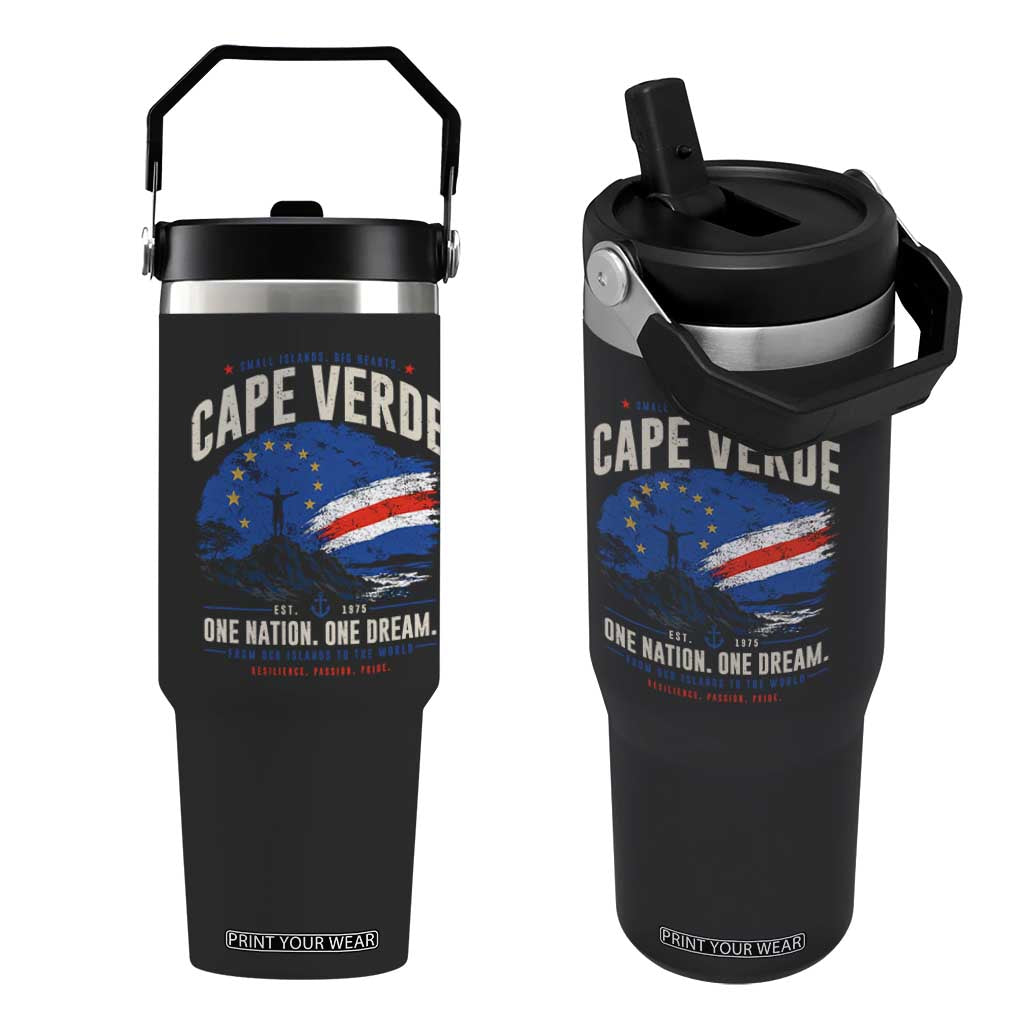 Cape Verde Small Islands Big Hearts Pride Flip Straw Tumbler Cabo Verde One Nation One Dream Distressed Flag TS02 One Size: 30 oz Black Print Your Wear