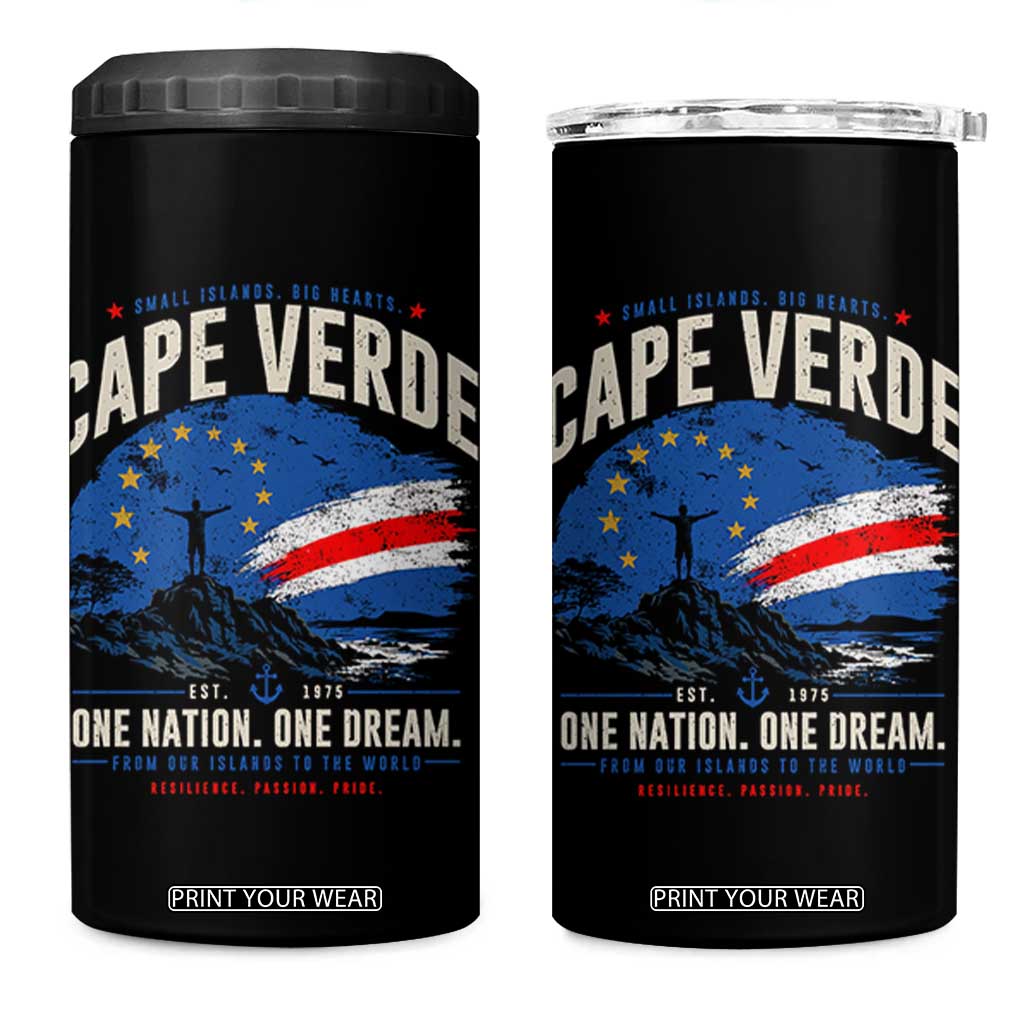 Cape Verde Small Islands Big Hearts Pride 4 in 1 Can Cooler Tumbler Cabo Verde One Nation One Dream Distressed Flag TS02 One Size: 16 oz Black Print Your Wear
