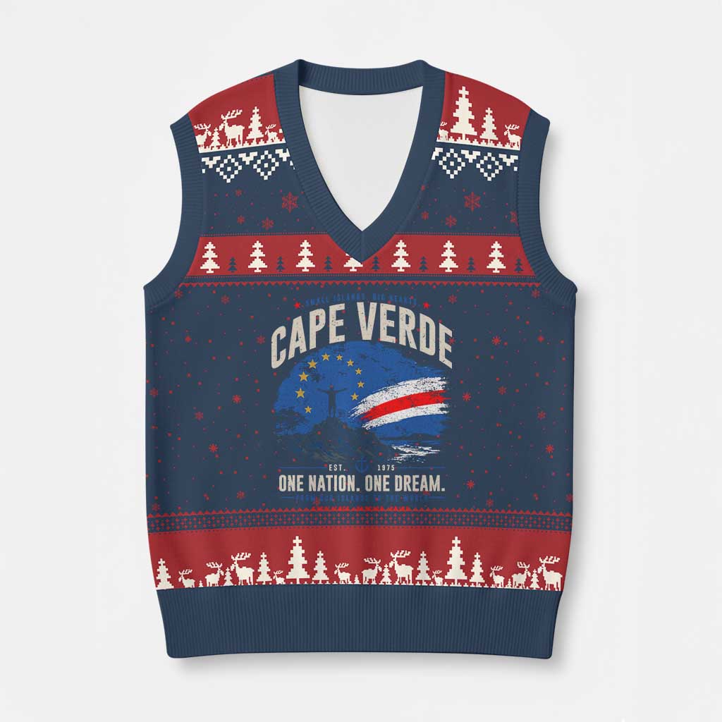 Cape Verde Small Islands Big Hearts Pride V-Neck Knit Sweater Vest Cabo Verde One Nation One Dream Distressed Flag TS02 Navy Red Print Your Wear