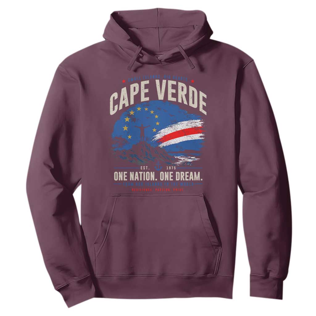 Cape Verde Small Islands Big Hearts Pride Hoodie Cabo Verde One Nation One Dream Distressed Flag TS02 Maroon Print Your Wear