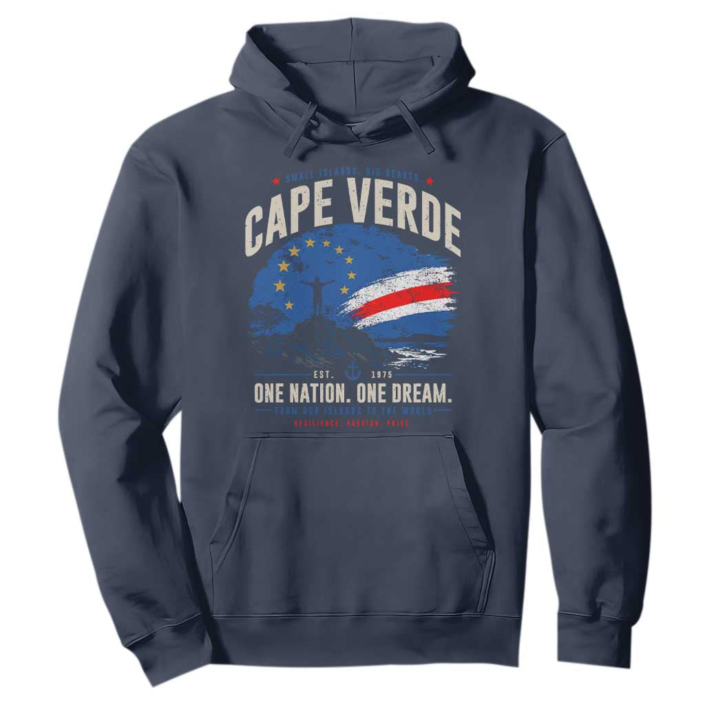 Cape Verde Small Islands Big Hearts Pride Hoodie Cabo Verde One Nation One Dream Distressed Flag TS02 Navy Print Your Wear