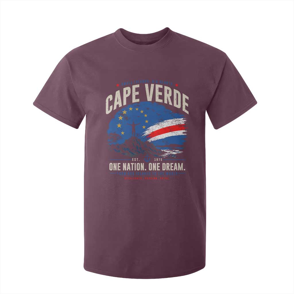 Cape Verde Small Islands Big Hearts Pride T Shirt For Kid Cabo Verde One Nation One Dream Distressed Flag TS02 Maroon Print Your Wear