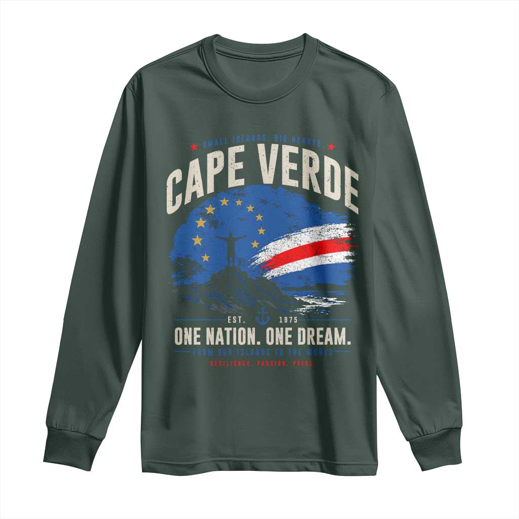 Cape Verde Small Islands Big Hearts Pride Long Sleeve Shirt Cabo Verde One Nation One Dream Distressed Flag TS02 Dark Forest Green Print Your Wear
