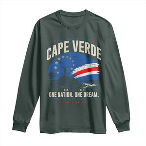 Cape Verde Small Islands Big Hearts Pride Long Sleeve Shirt Cabo Verde One Nation One Dream Distressed Flag TS02 Dark Forest Green Print Your Wear