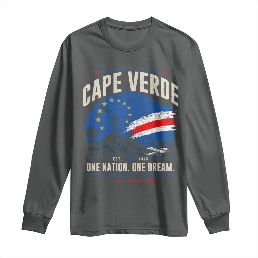 Cape Verde Small Islands Big Hearts Pride Long Sleeve Shirt Cabo Verde One Nation One Dream Distressed Flag TS02 Dark Heather Print Your Wear