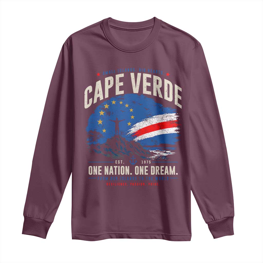 Cape Verde Small Islands Big Hearts Pride Long Sleeve Shirt Cabo Verde One Nation One Dream Distressed Flag TS02 Maroon Print Your Wear