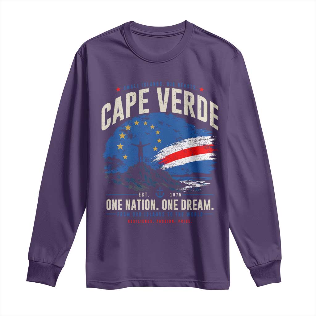 Cape Verde Small Islands Big Hearts Pride Long Sleeve Shirt Cabo Verde One Nation One Dream Distressed Flag TS02 Purple Print Your Wear