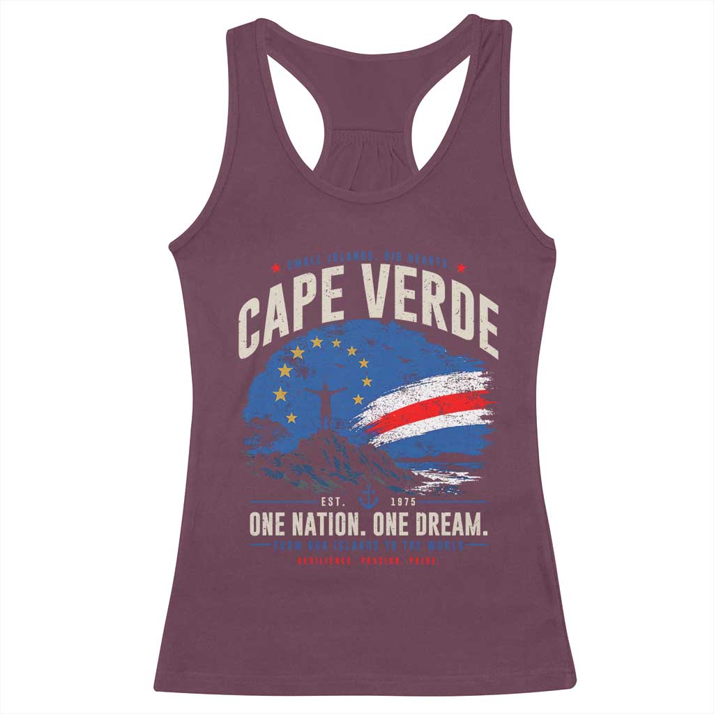 Cape Verde Small Islands Big Hearts Pride Racerback Tank Top Cabo Verde One Nation One Dream Distressed Flag TS02 Maroon Print Your Wear